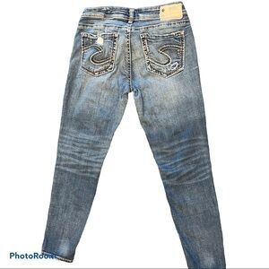 Silver suko  super stretch Aiko mid ankle distressed skinny jeans Sz 28